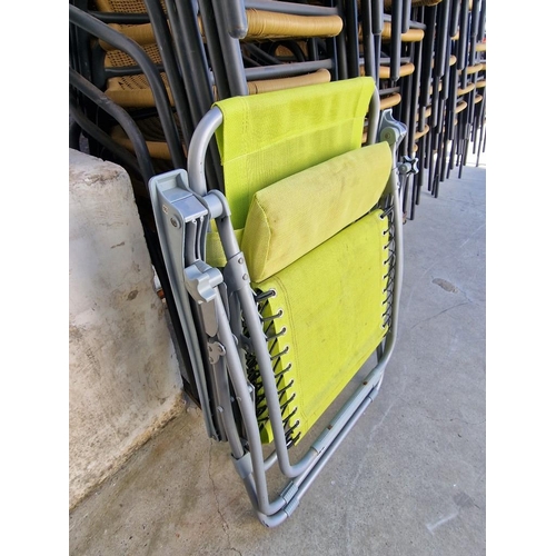 99 - Grey Metal & Lime Green Mesh Folding Garden Chair / Sun Bed