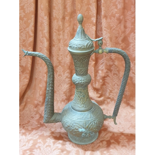 591 - Brass Large (H:50cm) Oriental Coffee Pot with Floral Pattern