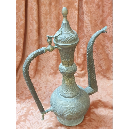 591 - Brass Large (H:50cm) Oriental Coffee Pot with Floral Pattern