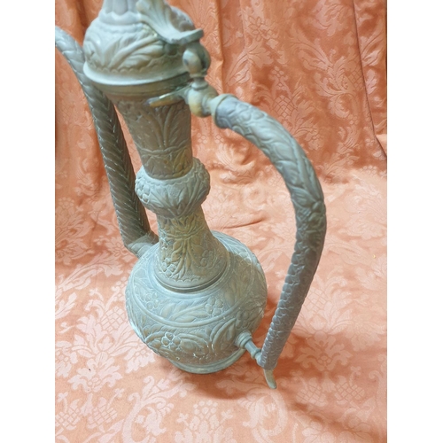 591 - Brass Large (H:50cm) Oriental Coffee Pot with Floral Pattern