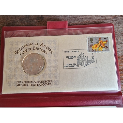 618 - Great Britons 'Medallic First Day Cover'; Robert the Bruce, 10th July 1974 with 4 & 1/2 Pence Stamp ... 