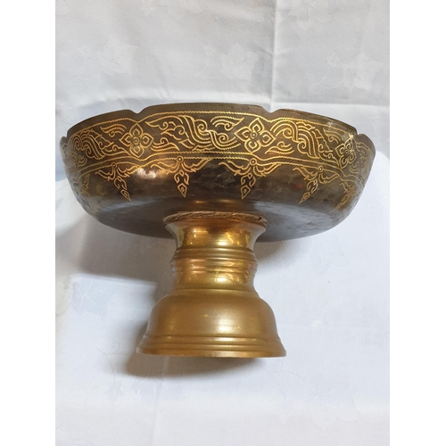 735 - Brass Engraved Collection of Home Decor (pedestal Bowl, Oval Dish, 2 x Small Bowls)