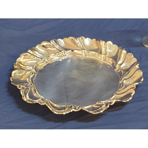 748 - Alpadur Vintage Silver Plated Tray (Ø27cm) in Flower Shape Together with 3 x Wine Glasses on Pewter ... 