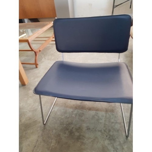 772 - Designer Leatherette Modern Navy Blue / Chrome Chairs and Matching Stool