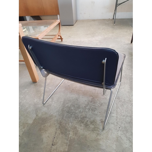 772 - Designer Leatherette Modern Navy Blue / Chrome Chairs and Matching Stool