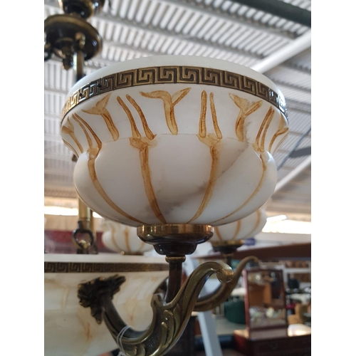 780 - Classic 6 - Arms Chandelier Alabaster / Brass *Working when Lotted*