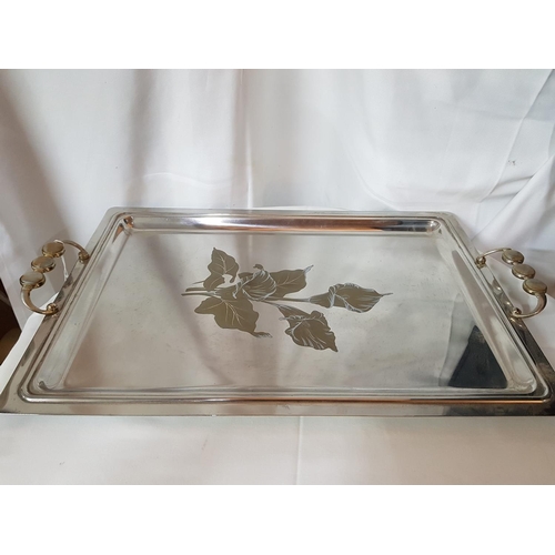 800 - Retro White Metal Tableware, Large Twin Handle with Floral Pattern (35 x 50cm) Wine Holder and Silve... 