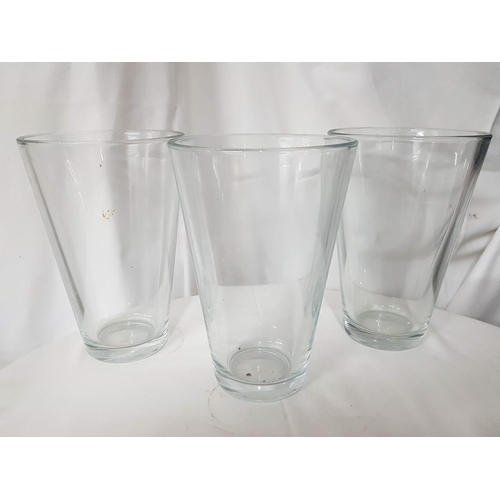 801 - Collection of Home Decor; 3 x Similar Modern Glass Vases (H:21cm each) and 3 - Arm Cut Glass Candle ... 