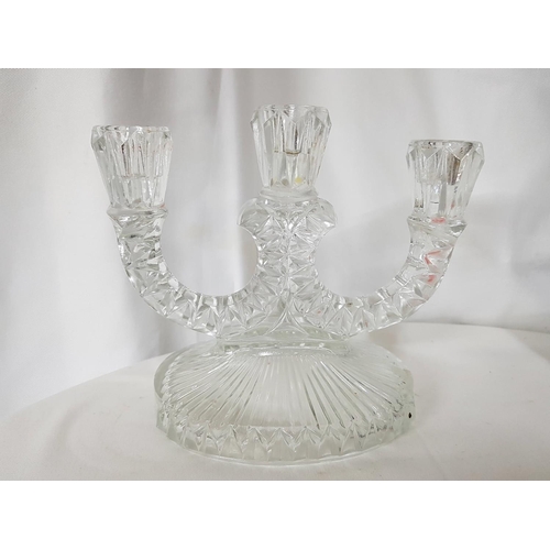 801 - Collection of Home Decor; 3 x Similar Modern Glass Vases (H:21cm each) and 3 - Arm Cut Glass Candle ... 