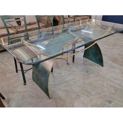 812 - Designer Glass Top Dining Table with Curved Metal Base and Gold Tone Decorations, (Approx. 180 x 90c... 