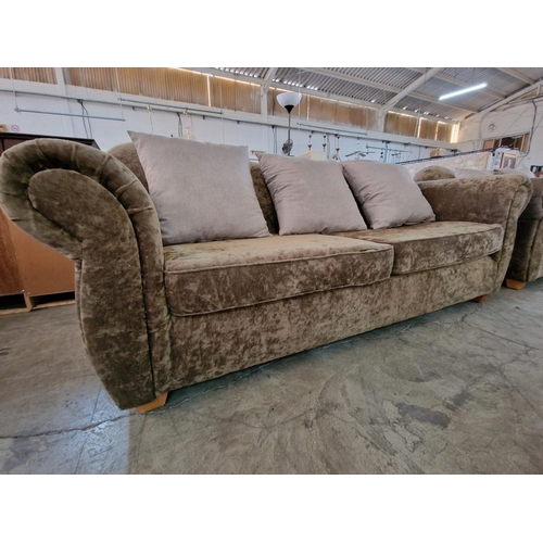 813 - Classical Style Plush Fabric 3-Seat and 2-Seat Sofas with Scroll Arms and Scatter Cushions, (2)