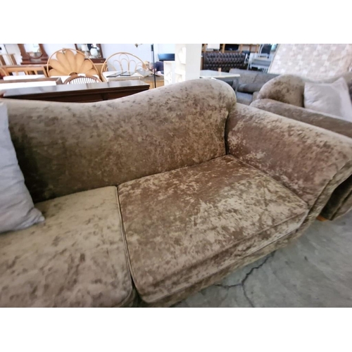 813 - Classical Style Plush Fabric 3-Seat and 2-Seat Sofas with Scroll Arms and Scatter Cushions, (2)