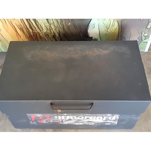 708 - Large Heavy Metal Trunk / Tool Box with Key in the Office (85 x 45 x 46cm)