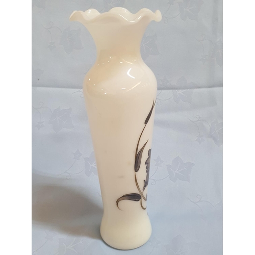 672 - Antique Vintage Hand Painted Opaline Vase with Floral Design