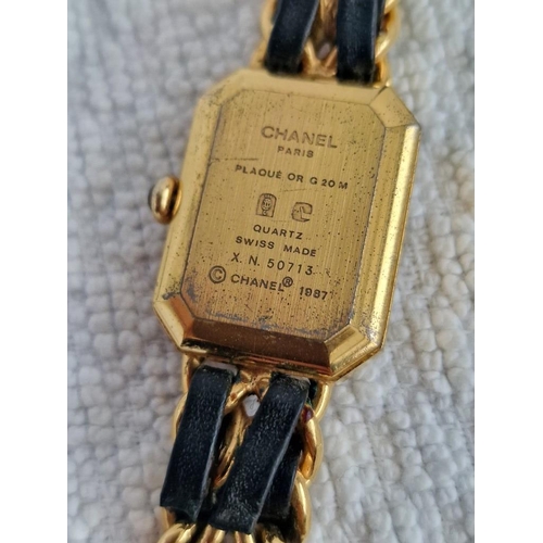 209 - ***RETURN***
Vintage Chanel Premiere X.N. 50713 Gold Plated Ladies Wrist Watch, (1987) with Black Fa... 