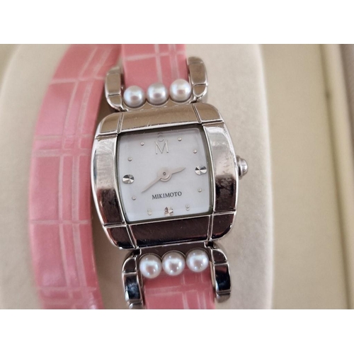 209A - Mikimoto Ladies Wrist Watch, Stainless Steel Case with Pearls on Pink Strap, Quartz, in Original Box... 