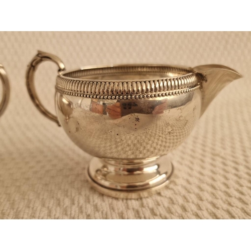 261 - Sterling Silver Art-Deco Style Twin Handled Sugar Bowl and Matching Milk Jug by 'Fisher', Engraved '... 