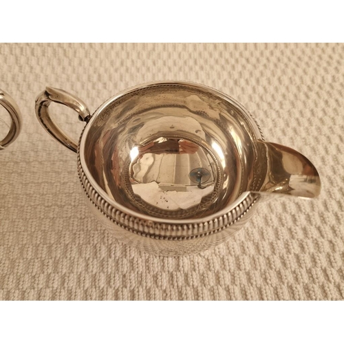 261 - Sterling Silver Art-Deco Style Twin Handled Sugar Bowl and Matching Milk Jug by 'Fisher', Engraved '... 