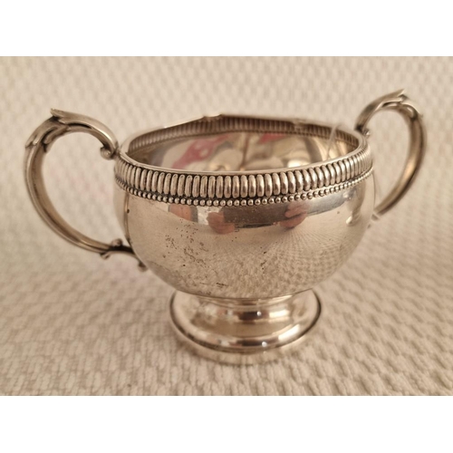 261 - Sterling Silver Art-Deco Style Twin Handled Sugar Bowl and Matching Milk Jug by 'Fisher', Engraved '... 