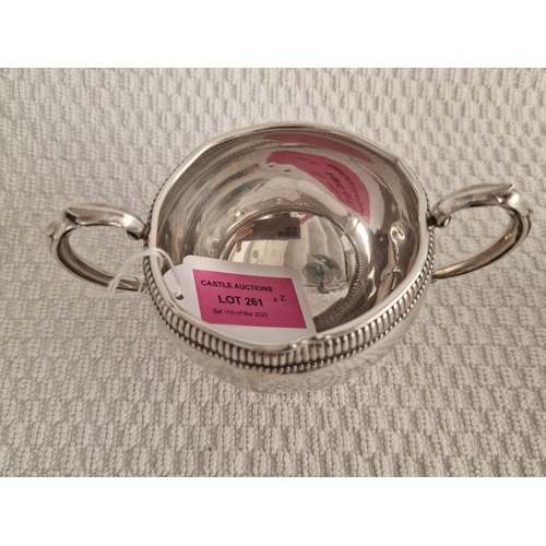 261 - Sterling Silver Art-Deco Style Twin Handled Sugar Bowl and Matching Milk Jug by 'Fisher', Engraved '... 