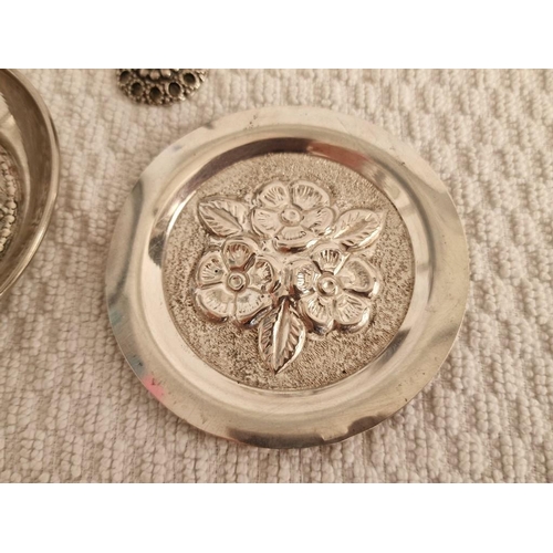 263 - Small Cypriot Silver Plate (.830) with Floral Pattern, (Approx.  Ø: 7.5cm, 15g), Small Decorative Pi... 