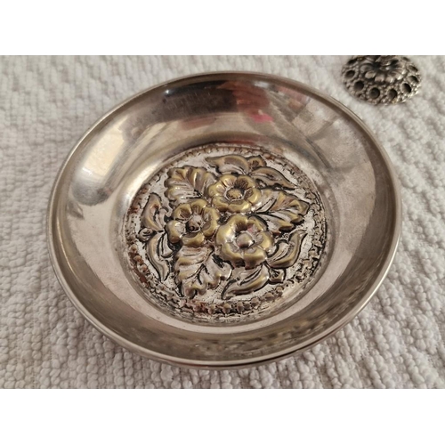 263 - Small Cypriot Silver Plate (.830) with Floral Pattern, (Approx.  Ø: 7.5cm, 15g), Small Decorative Pi... 