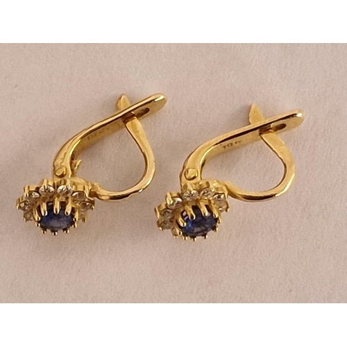 67A - Pair of 18ct Gold Earrings with Blue Centre Stone and Surrounding Clear Stones, (Total Weight Approx... 