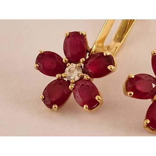 67B - 18ct Gold, Ruby & Diamond Earrings, (Total Weight Approx. 5.2g)