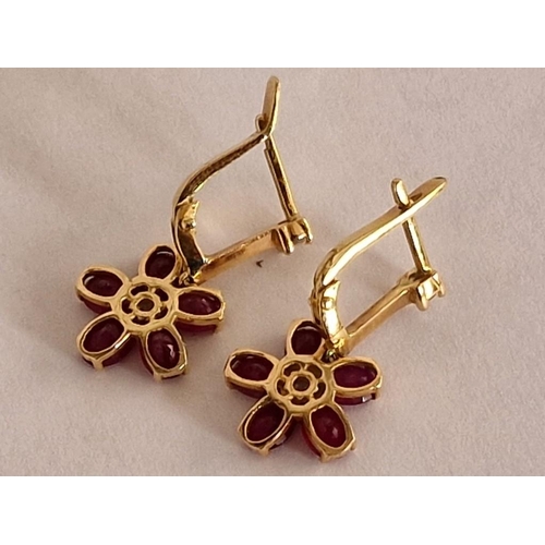 67B - 18ct Gold, Ruby & Diamond Earrings, (Total Weight Approx. 5.2g)