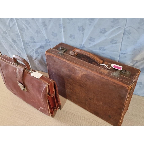 96 - Vintage Leather Suitcase, (Approx. 50 x 33 x 15cm), Together with Vintage Leather Satchel, (Approx. ... 