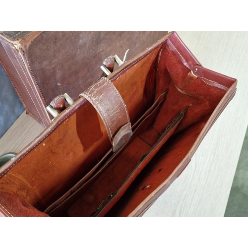 96 - Vintage Leather Suitcase, (Approx. 50 x 33 x 15cm), Together with Vintage Leather Satchel, (Approx. ... 