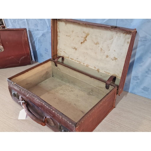 96 - Vintage Leather Suitcase, (Approx. 50 x 33 x 15cm), Together with Vintage Leather Satchel, (Approx. ... 