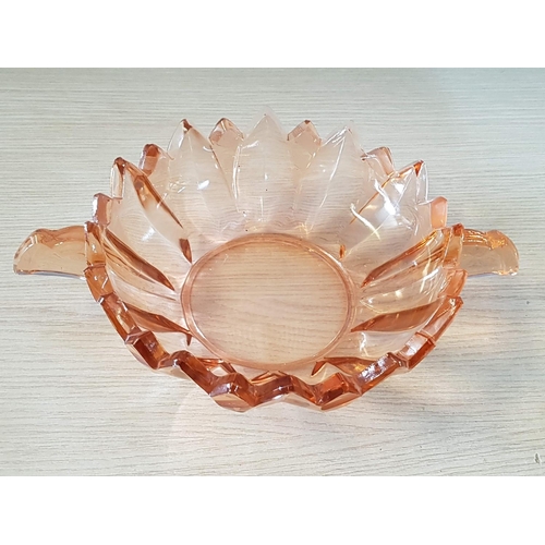 143 - Collection of Retro Pink Glass Fruit Bowl (Ø22.5cm) and 3 x Tea Cups with Matching Saucers