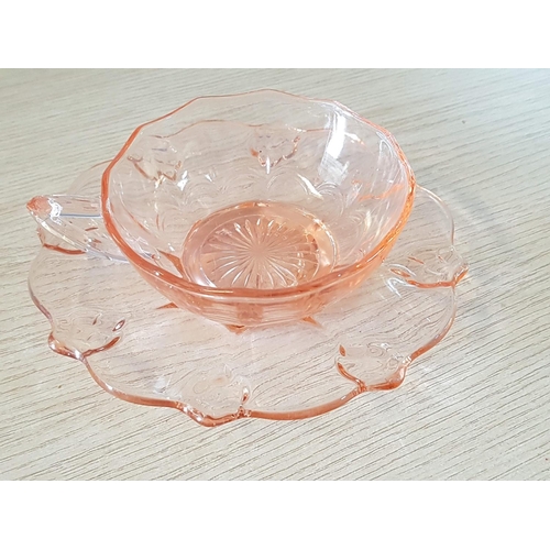 143 - Collection of Retro Pink Glass Fruit Bowl (Ø22.5cm) and 3 x Tea Cups with Matching Saucers