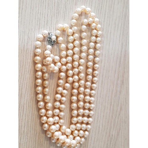 147 - Classic Long Necklaces of Pearls with Decorative Clasp (L:145cm)