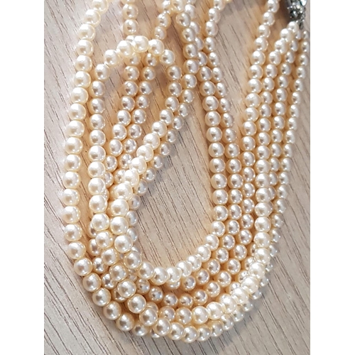 153 - Tipple String of Pearls Vintage Pearls Necklace with Decorative Clasp