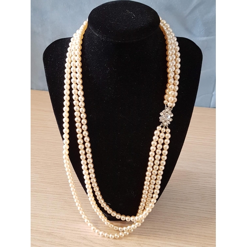 153 - Tipple String of Pearls Vintage Pearls Necklace with Decorative Clasp