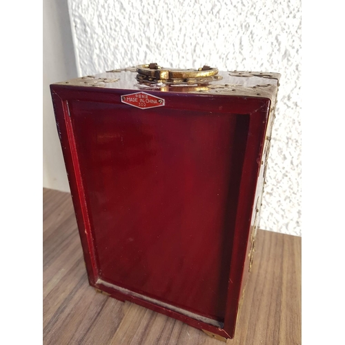 155 - Chinese Jewellery Box (12.5 x 17.5 x 9cm) and Jewellery Wardrobe in Burgundy Lacquered Metal and Jad... 