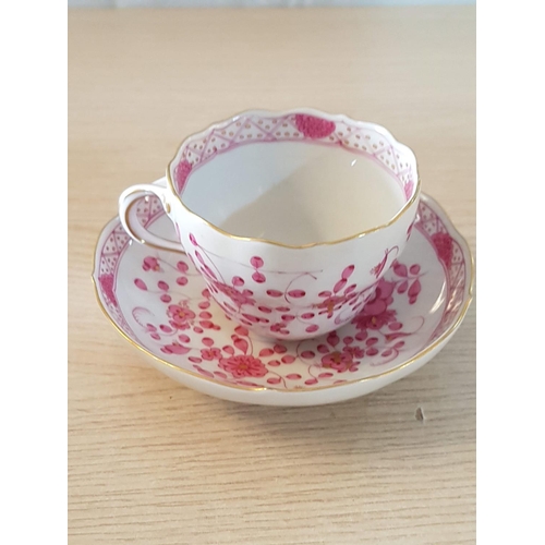 161 - Meissen Pink & Onion Pattern Coffee / Tea inc; Pot, 2 x Cups, 2 x Saucers, 1 x Plate (Blue Crossed S... 