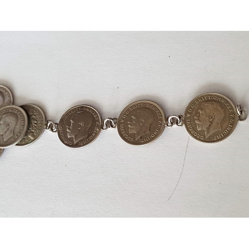 188 - Sterling Silver Hallmarked Three Penny Bit Bracelet 1912-1936 (12-pieces) Total Weight 17.5grms