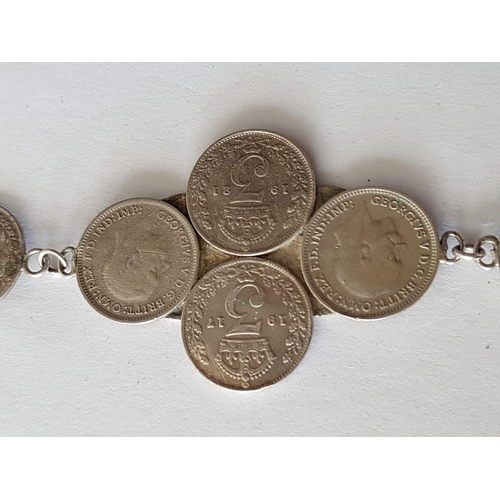 188 - Sterling Silver Hallmarked Three Penny Bit Bracelet 1912-1936 (12-pieces) Total Weight 17.5grms