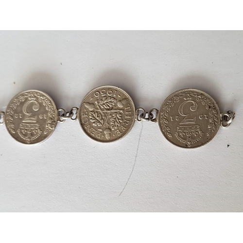 188 - Sterling Silver Hallmarked Three Penny Bit Bracelet 1912-1936 (12-pieces) Total Weight 17.5grms