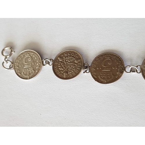 188 - Sterling Silver Hallmarked Three Penny Bit Bracelet 1912-1936 (12-pieces) Total Weight 17.5grms