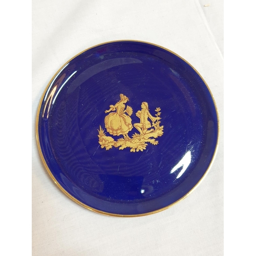 205 - 2 x Vintage Limoges Cobalt Blue / Gold Decorated Small Plates