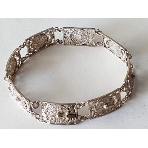 210 - Lefkara Style Filigree Pattern Silver (.900) Bracelet, Total Weight 11gr, L:19.5cm