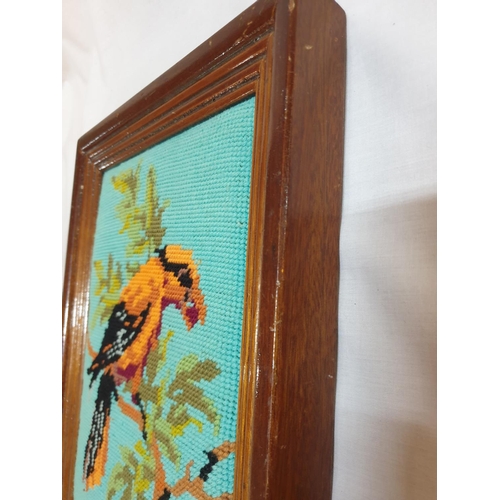 243 - Vintage Bird Tapestry in Brown Frame