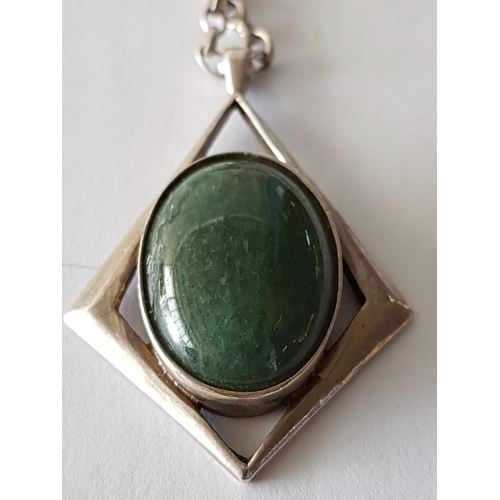 251 - Sterling Silver Hallmark Ladies Pendant with Green Jade / Jadit Stone, Total Weight 24.9grms, (Appro... 