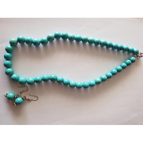 335 - Turquoise Necklace (24 x Turquoise Beads) Together with Pair of Dangling Earrings