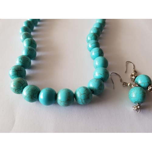 335 - Turquoise Necklace (24 x Turquoise Beads) Together with Pair of Dangling Earrings