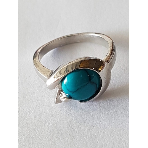 345 - Fancy Rings with Floral Pattern, Size M and Decorated with Turquoise Stone, Size R Believed to be St... 